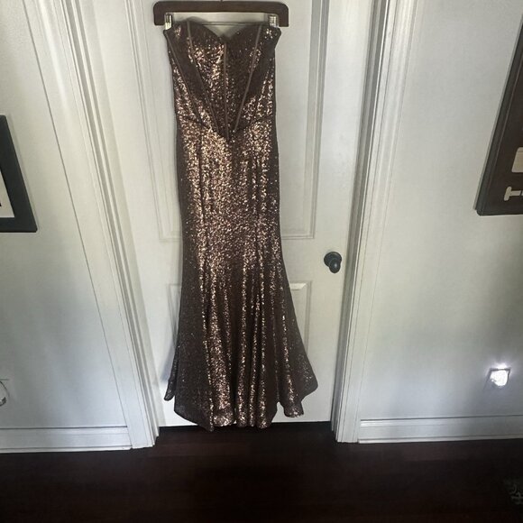 NWT Alyce Paris Formal Gown Dress Sequin Bronze Strapless Prom Pageant Wedding - Picture 3 of 16